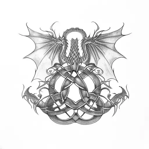 Celtic hydra dragon with 3 heads tattoo design idea