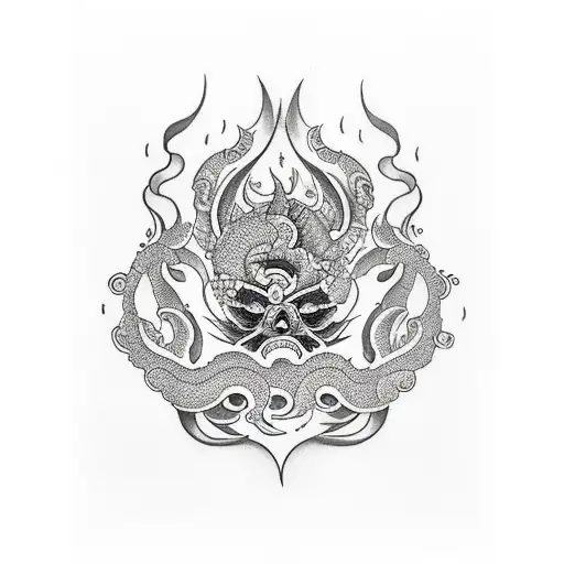 olas de mar con relampagos tattoo design idea