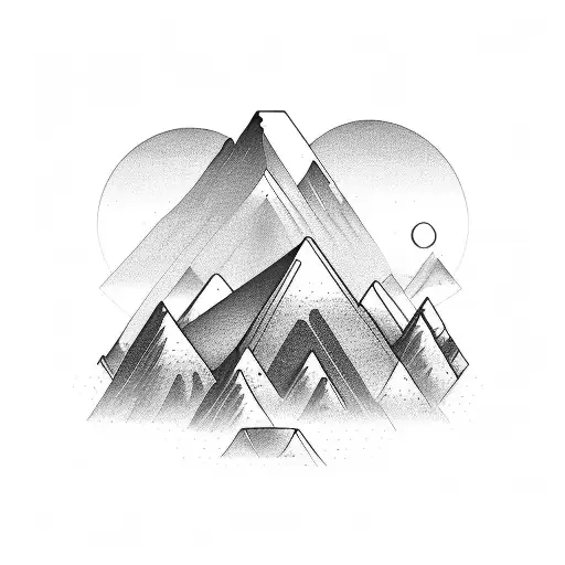 mountain with tall grass in foreground with geometric edges tattoo design idea