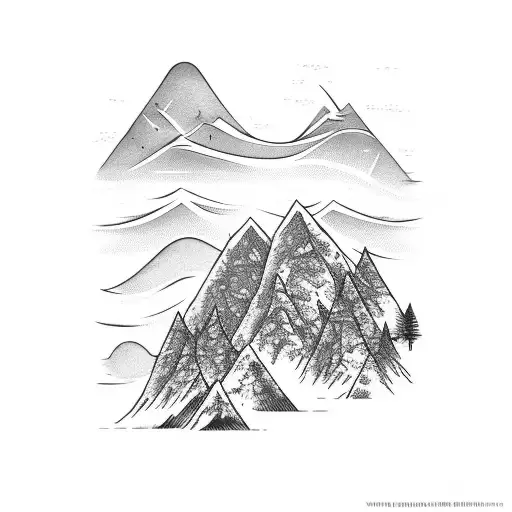 mountain with tall grass in foreground  tattoo design idea