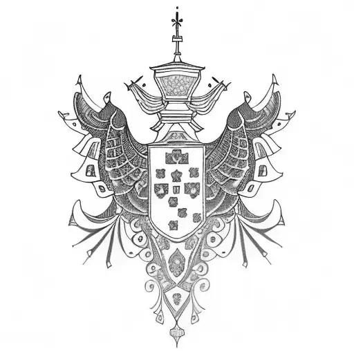 A tattoo combining Serbian traditional embroidery patterns with the client's favorite Serbian monument in dotwork style tattoo design idea