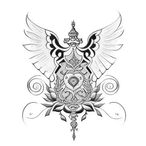 A tattoo combining Serbian traditional embroidery patterns with the client's favorite Serbian monument in dotwork style tattoo design idea