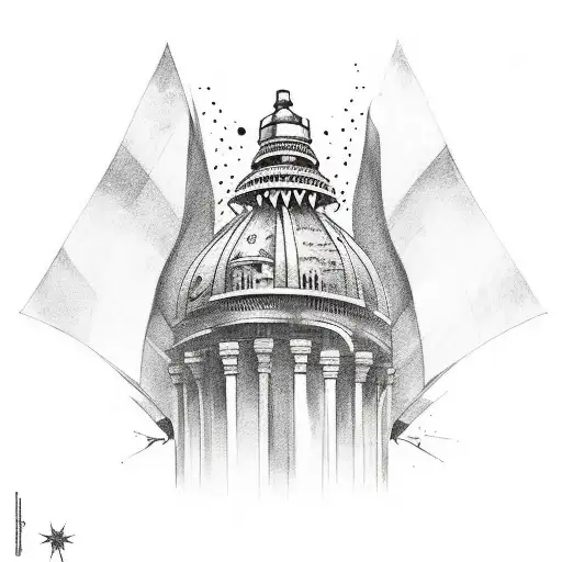A tattoo of a Serbian monument with a twist of futuristic elements tattoo design idea