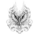 A tattoo combining Serbian traditional embroidery patterns with the client's favorite Serbian monument in dotwork style tattoo design idea