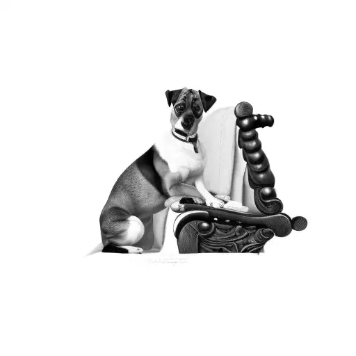 a dog laying on a chair tattoo design idea