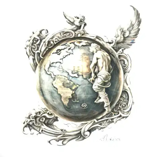 Atlas god and the world tattoo design idea