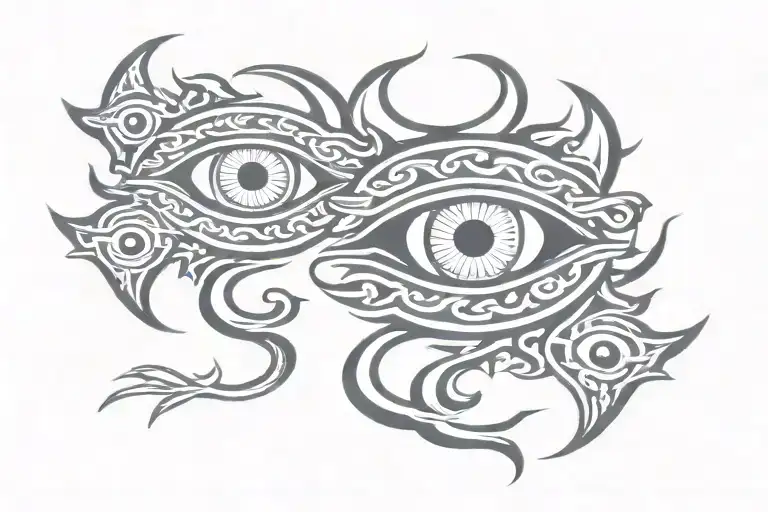 interlinked flames like a chain with eyes looking tattoo design idea