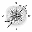 A compass rose surrounded by various marine creatures like whales, sharks, and sea turtles tattoo design idea