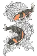 Two koi fish circled around each other in yin and yang style with one fish alive and well and another decaying for a bac tattoo design idea