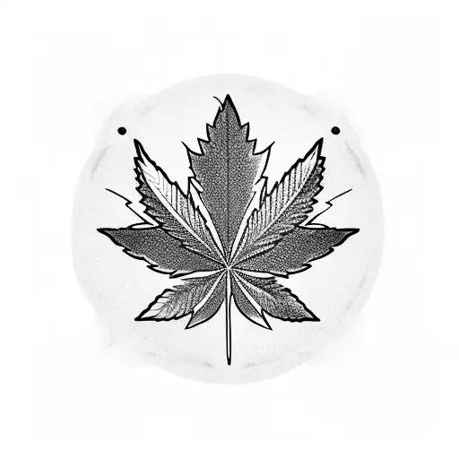 A camera lens with a cannabis leaf as the aperture blades, surrounded by swimming carps tattoo design idea