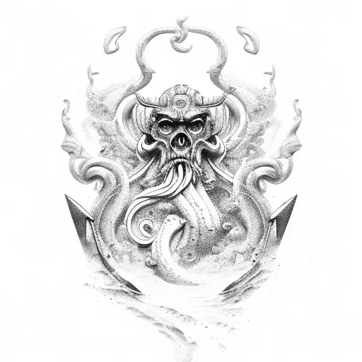 Poseidon no mar tridente ondas pedras tattoo design idea