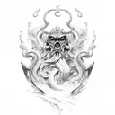 Poseidon no mar tridente ondas pedras tattoo design idea