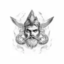 Poseidon no mar tridente ondas pedras tattoo design idea