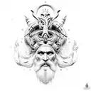Poseidon no mar tridente ondas pedras tattoo design idea
