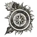 compass with tree roots spreading tattoo design idea