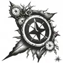 compass with tree roots spreading tattoo design idea