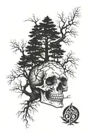 skull with trees growing tattoo design idea