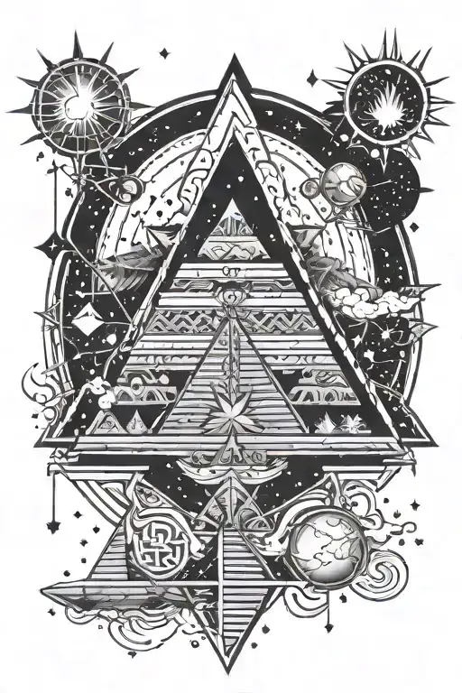 Constellation Orion stars constellation with lightning and and aztec Pyramid tattoo design idea