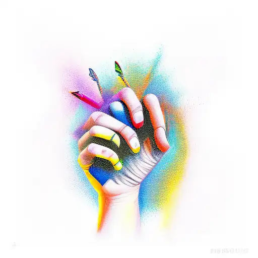 colorful drawing of two hands breaking free tattoo design idea