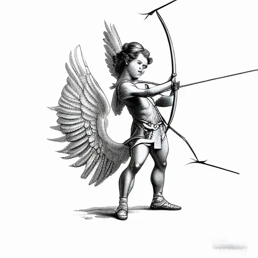 Cupid shooting arrow tattoo design idea