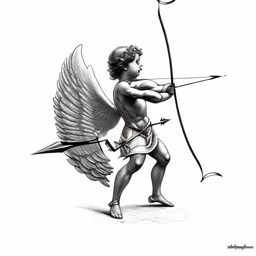 Cupid flying while shooting arrow tattoo design idea