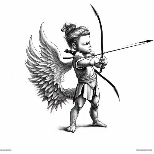 angry cupid shooting arrow tattoo design idea