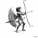 Cupid flying while shooting arrow tattoo design idea