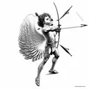 Cupid flying while shooting arrow tattoo design idea