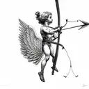 Cupid flying while shooting arrow tattoo design idea