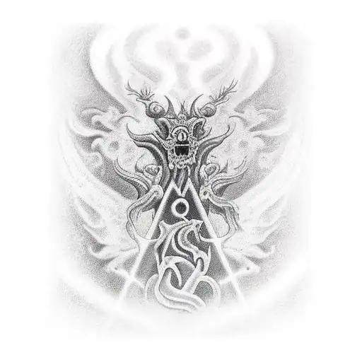 Tatuaje de los 4 jinetes del apocalipsis vestidos con túnicas, sin rostro y bajando en fila de arriba abajo de un OVNI e tattoo design idea