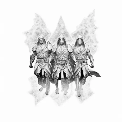 Tattoo of the 4 horsemen of the apocalypse dressed in robes, without a face and going down in a row from top to bottom f tattoo design idea