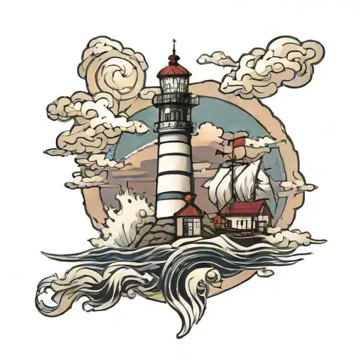 Lighthouse stormy condition  tattoo design idea