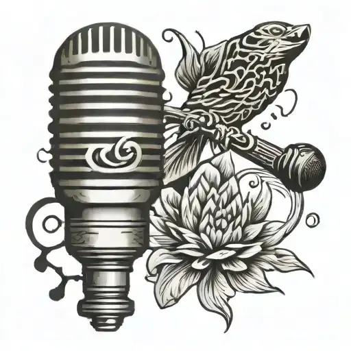 Microphone, presenter, music, notes, brainstorming tattoo design idea
