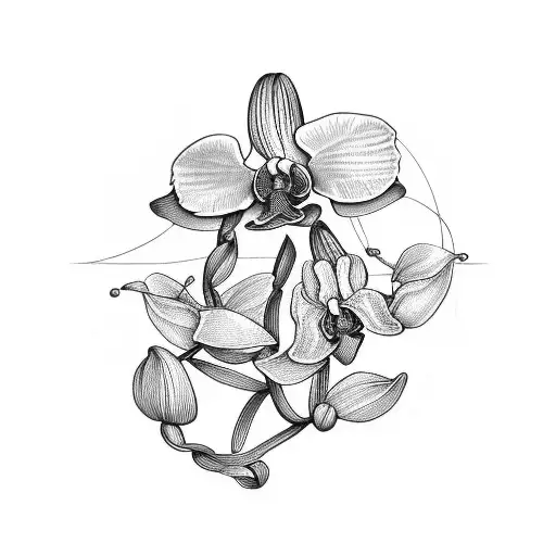 An orchid vine wrapping around a vintage world compass tattoo design idea