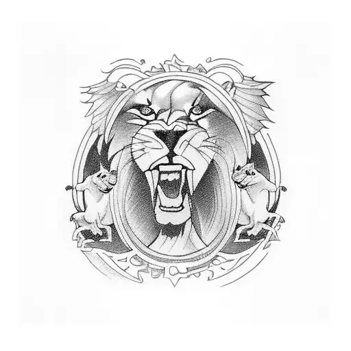 lust or strentg tarot card pinup girl holding the lions mouth open while pressing her bare foot on its tounge tattoo design idea