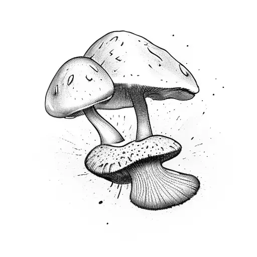 A minimalist tattoo of a mushroom with the word 'balance' written in a flowing script tattoo design idea