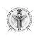 represents fire axes, caduceus, hermes and two snakes around winged staff tattoo design idea