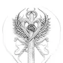 represents fire axes, caduceus, hermes and two snakes around winged staff tattoo design idea