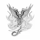 represents fire axes, caduceus, hermes and two snakes around winged staff tattoo design idea
