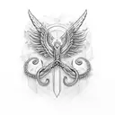 represents fire axes, caduceus, hermes and two snakes around winged staff tattoo design idea