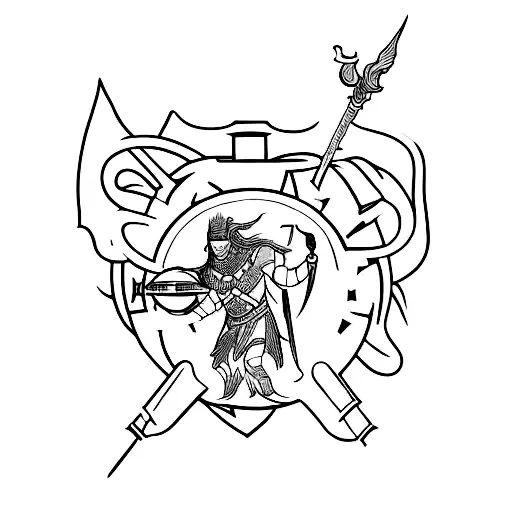 A majestic blackwork tattoo of a Norse god wielding a chemical flask as a weapon tattoo design idea