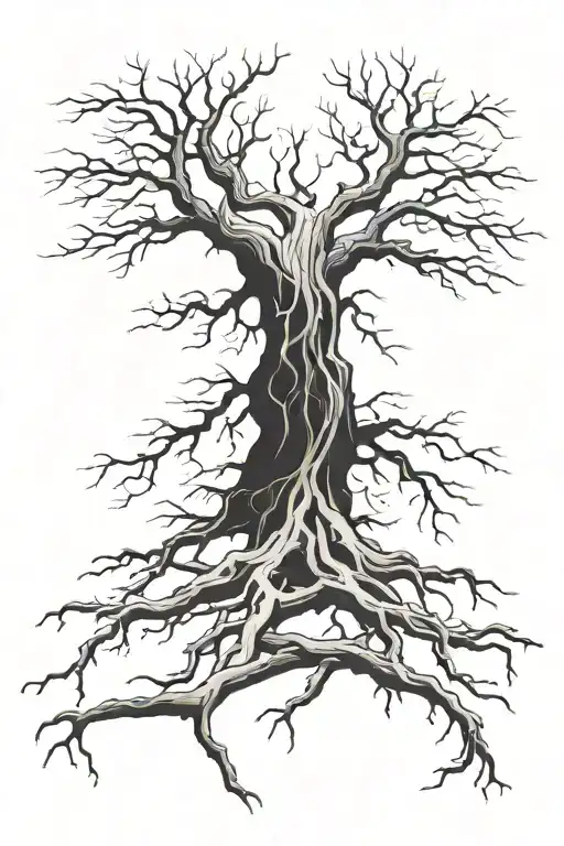 dead tree with roots tattoo design idea