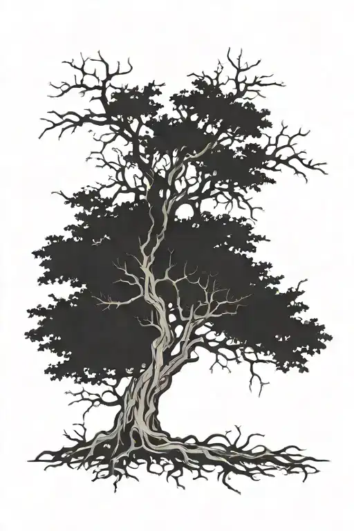 dead tree with roots tattoo design idea