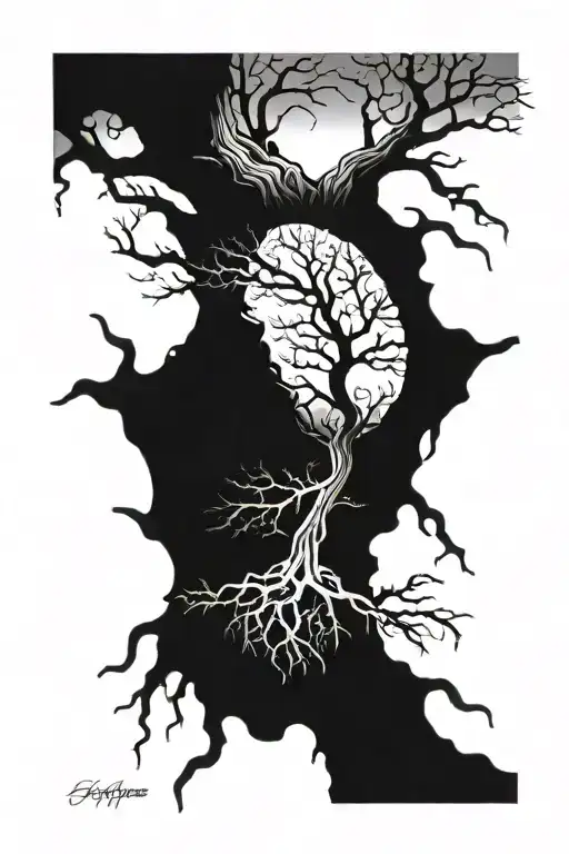 dead tree with roots tattoo design idea
