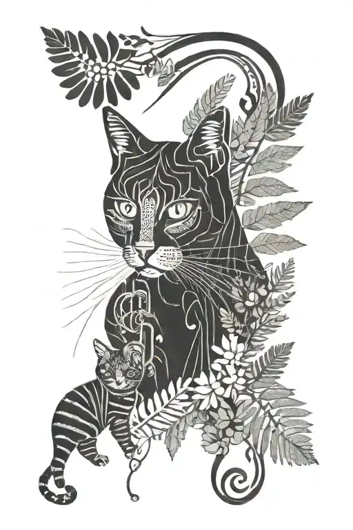 ferns, cats, music, nursing tattoo minimal tattoo design idea