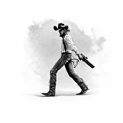 cowboy with revolver by himself walking away tattoo design idea