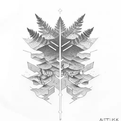blackout arm sleeve with negative space mist and ferns tattoo design idea