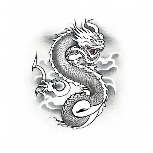 dragon fang surrounded by snake eating own tail tattoo design idea