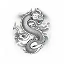 dragon fang surrounded by snake eating own tail tattoo design idea