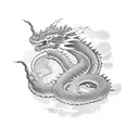 dragon fang surrounded by snake eating own tail tattoo design idea